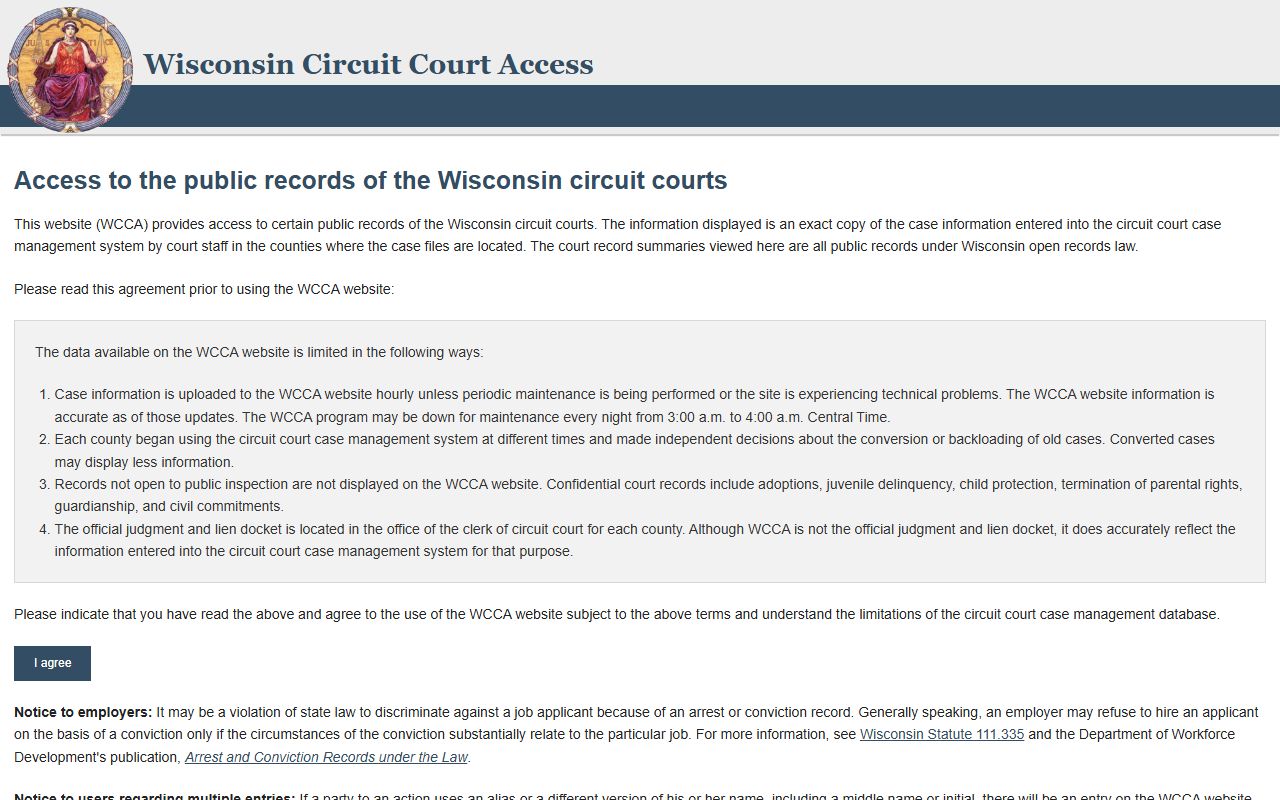 WCCA search portal for Washburn County court records after arrest