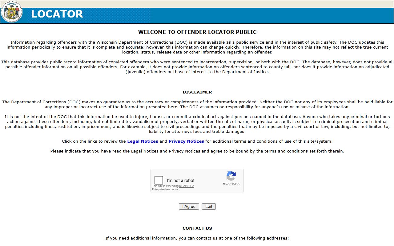Wisconsin DOC locator for Washburn County sentenced inmate search
